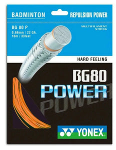 Yonex BG80 Power (0.68mm) - Badminton Restring (colours: blue and orange)